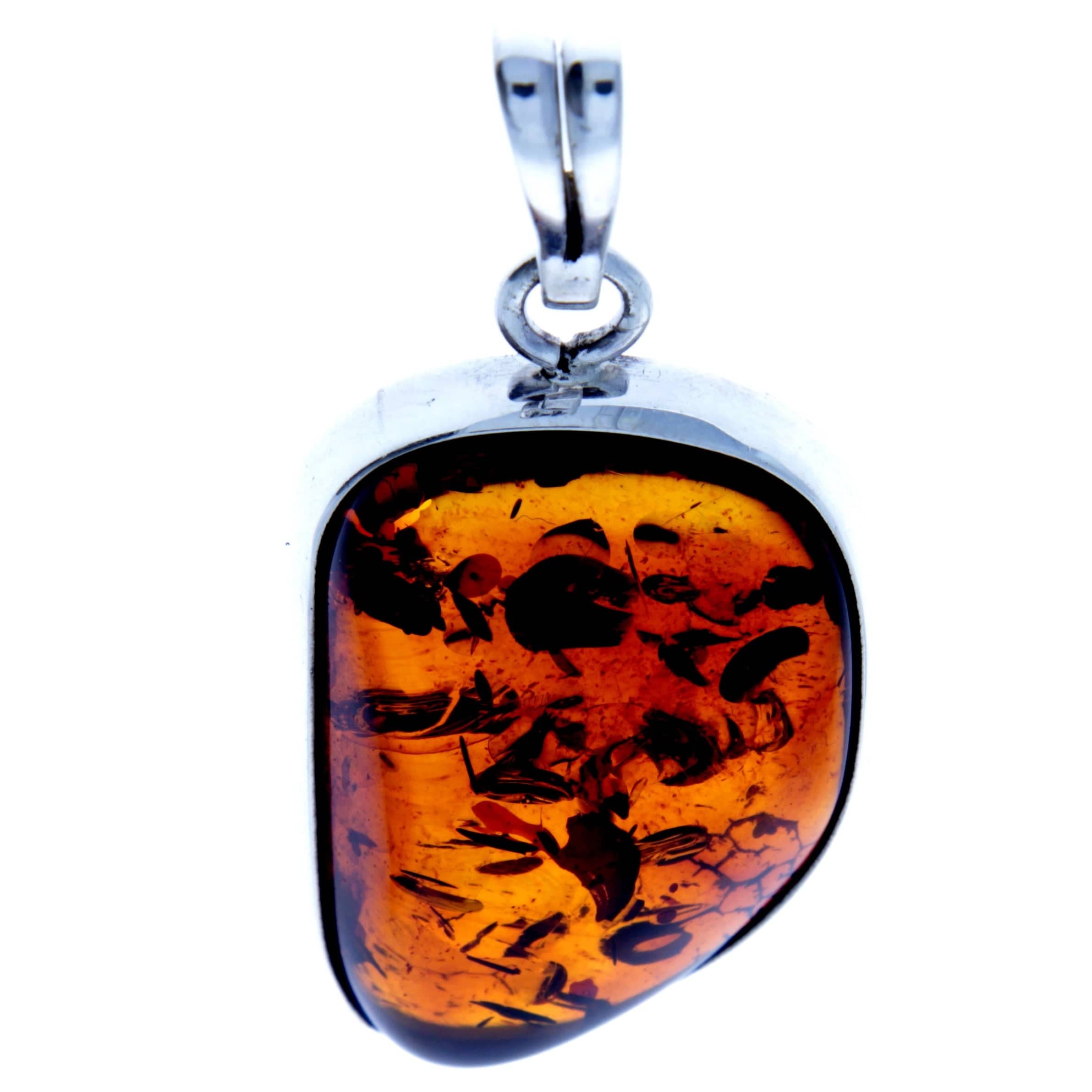 925 Sterling Silver & Genuine Cognac Baltic Amber Exlusive Unique Pendant - PD2118