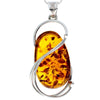 925 Sterling Silver & Genuine Cognac Baltic Amber Exlusive Unique Pendant - PD2160