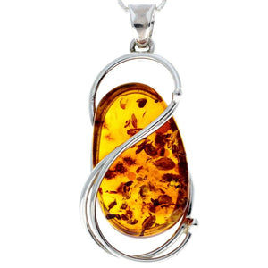 925 Sterling Silver & Genuine Cognac Baltic Amber Exlusive Unique Pendant - PD2160