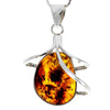 925 Sterling Silver & Genuine Cognac Baltic Amber Exlusive Unique Pendant - PD2168