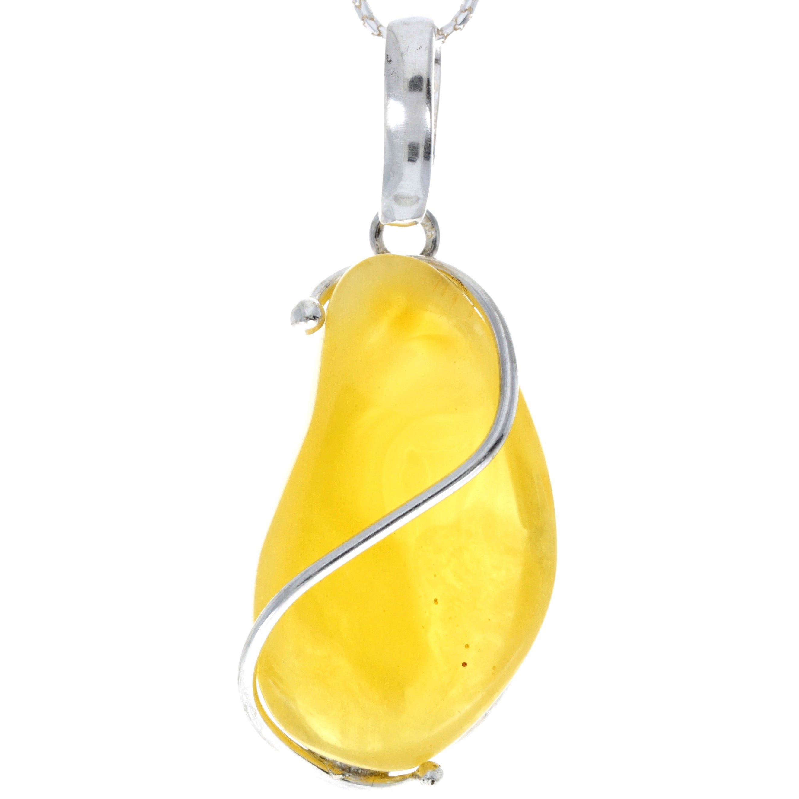 925 Sterling Silver & Genuine Lemon Baltic Amber Exlusive Unique Pendant - PD2179