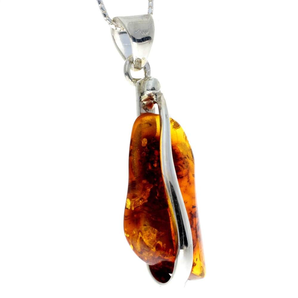 925 Sterling Silver & Genuine Cognac Baltic Amber Exlusive Unique Pendant - PD2209