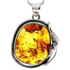 925 Sterling Silver & Genuine Cognac Baltic Amber Exlusive Unique Pendant - PD2216