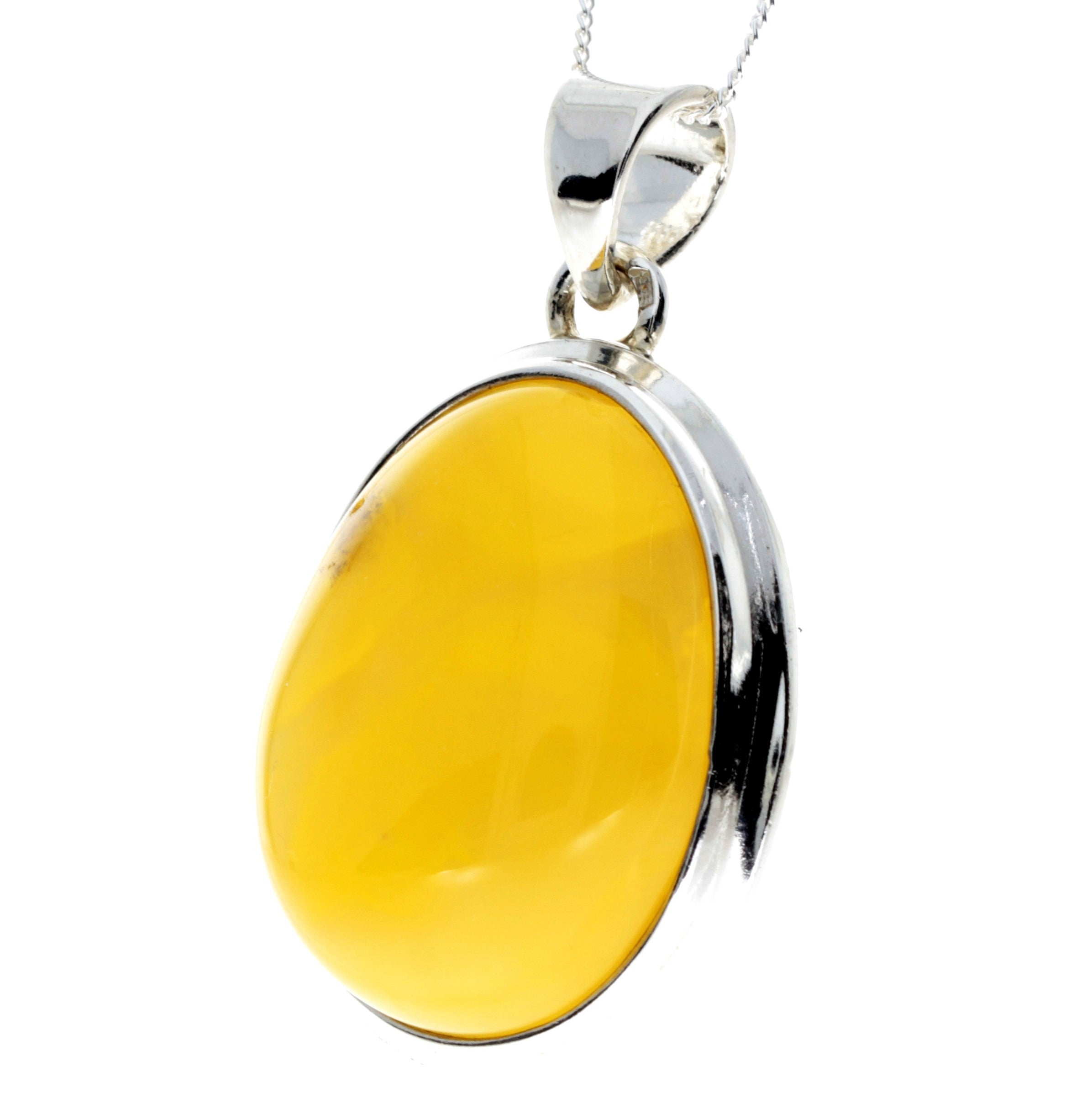 925 Sterling Silver & Genuine Lemon Baltic Amber Exlusive Unique Pendant - PD2224