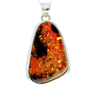 925 Sterling Silver & Genuine Green Baltic Amber Exlusive Unique Pendant - PD2226