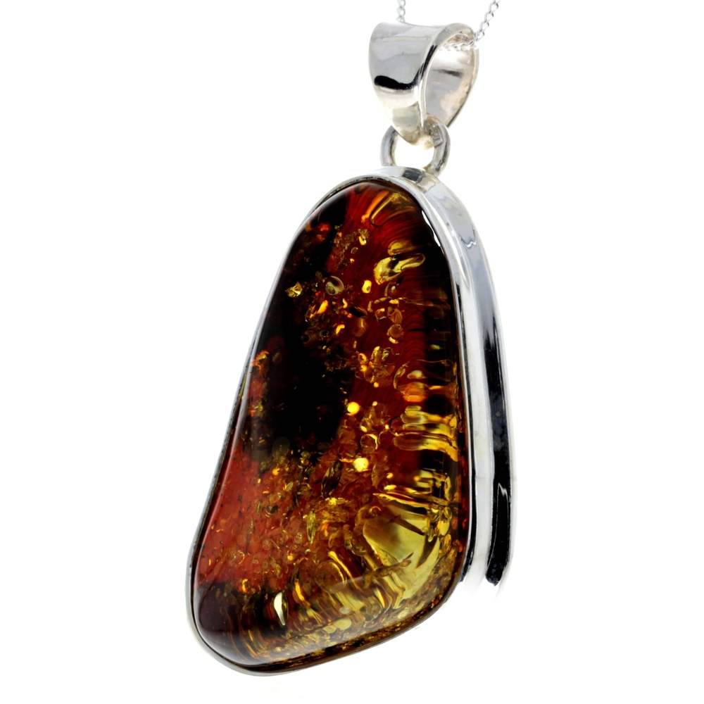 925 Sterling Silver & Genuine Green Baltic Amber Exlusive Unique Pendant - PD2226