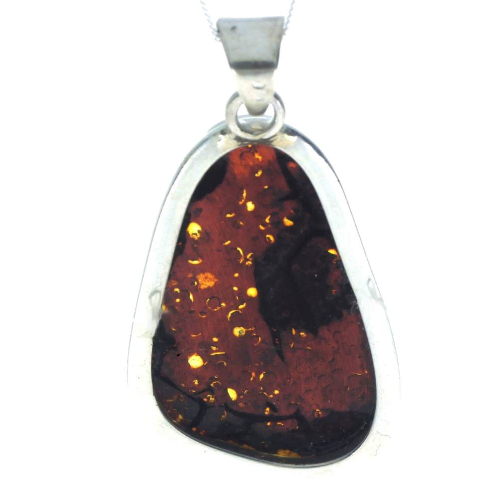 925 Sterling Silver & Genuine Green Baltic Amber Exlusive Unique Pendant - PD2226