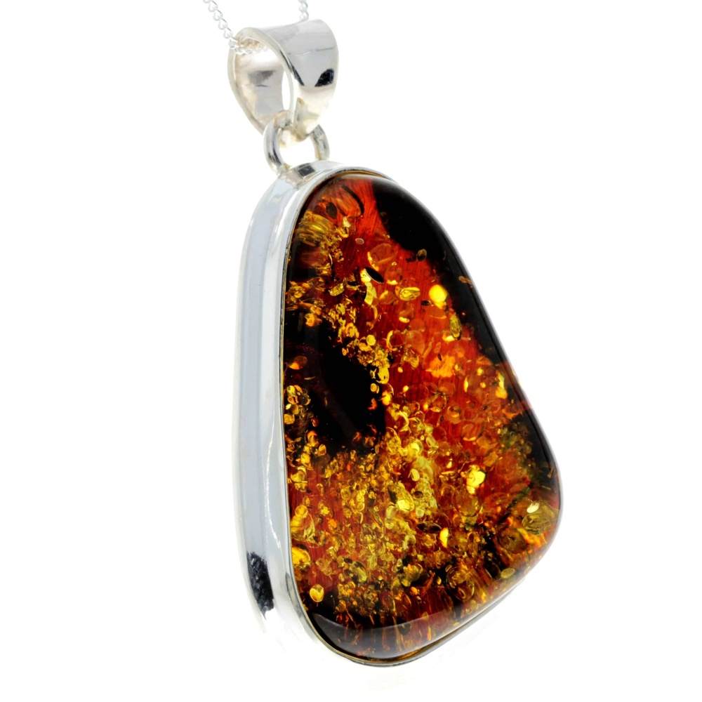 925 Sterling Silver & Genuine Green Baltic Amber Exlusive Unique Pendant - PD2226