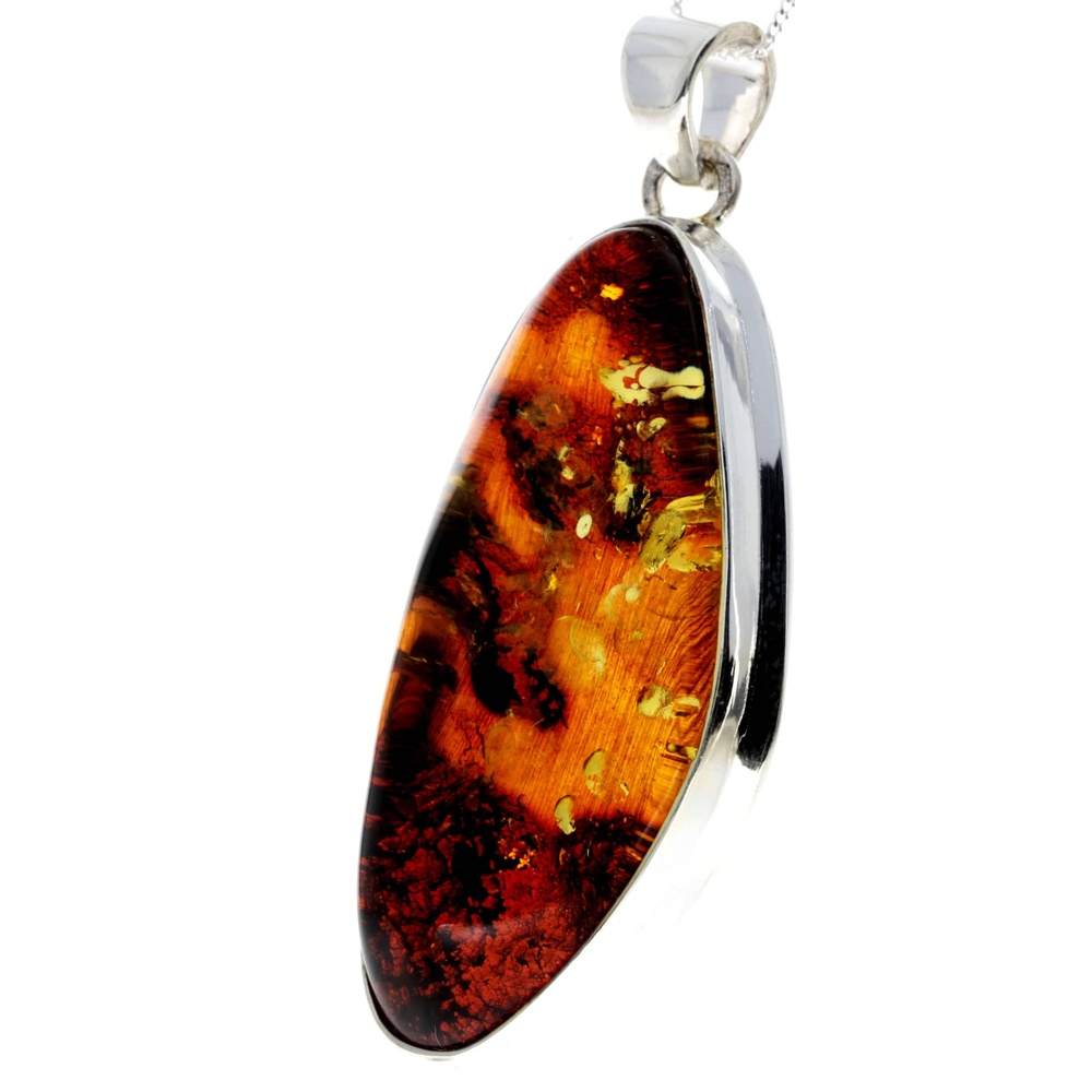 925 Sterling Silver & Genuine Green Baltic Amber Exlusive Unique Pendant - PD2229