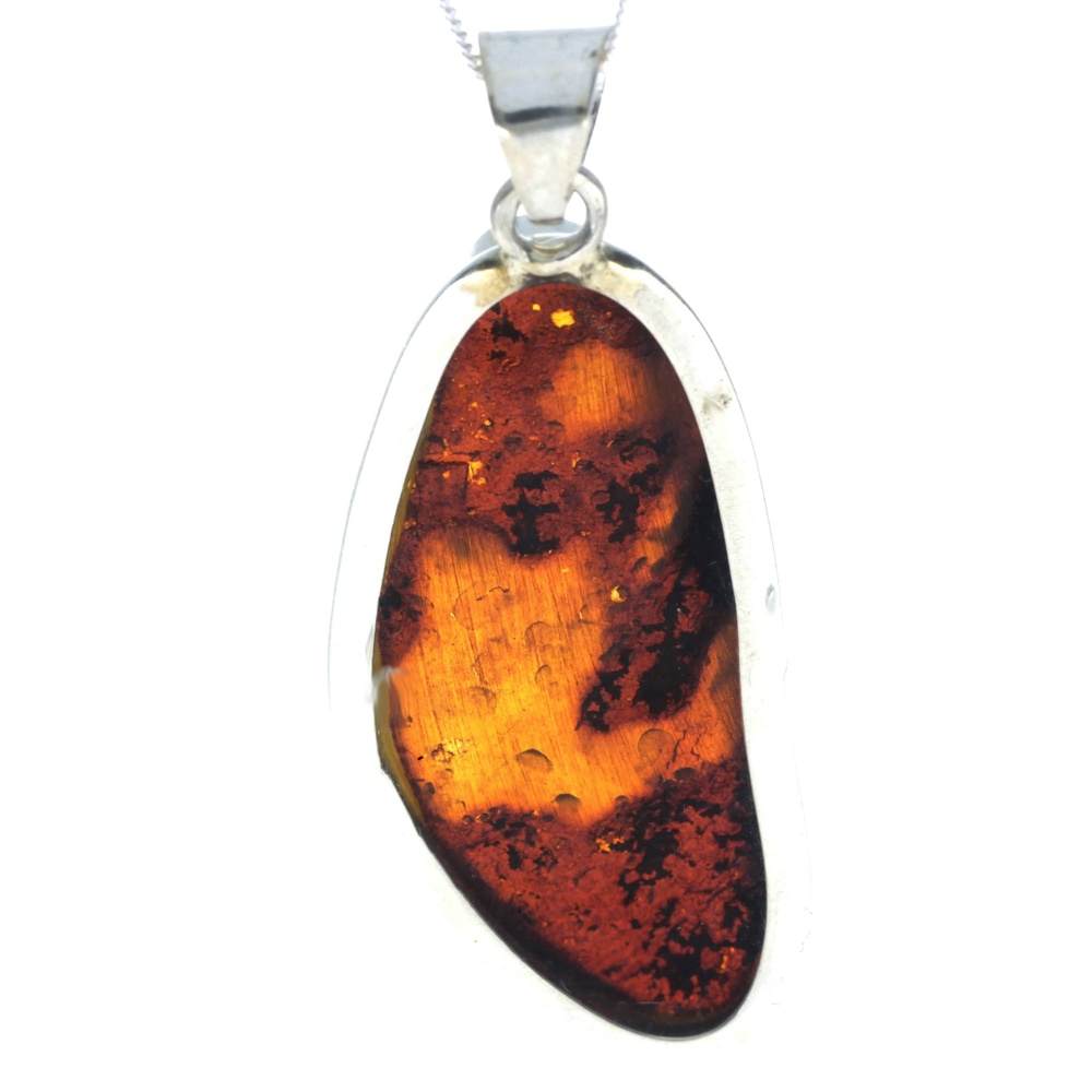 925 Sterling Silver & Genuine Green Baltic Amber Exlusive Unique Pendant - PD2229