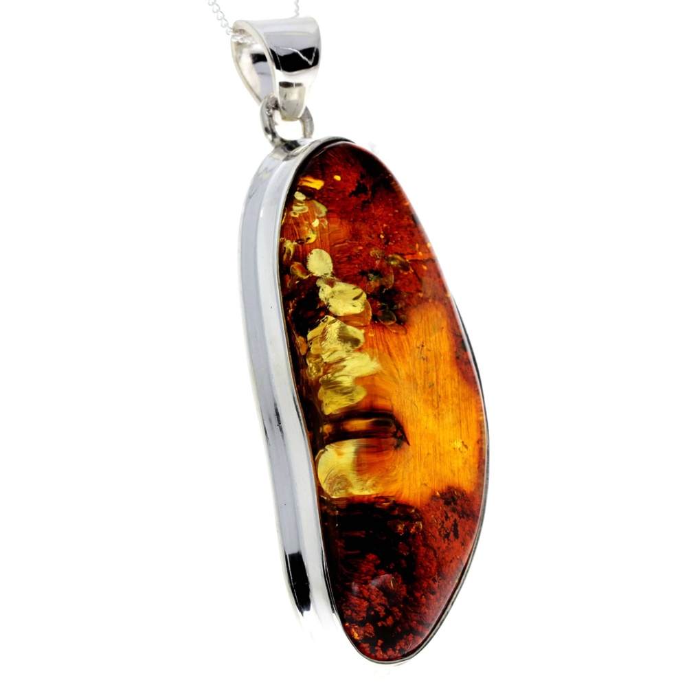 925 Sterling Silver & Genuine Green Baltic Amber Exlusive Unique Pendant - PD2229