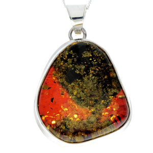 925 Sterling Silver & Genuine Green Baltic Amber Exlusive Unique Pendant - PD2230