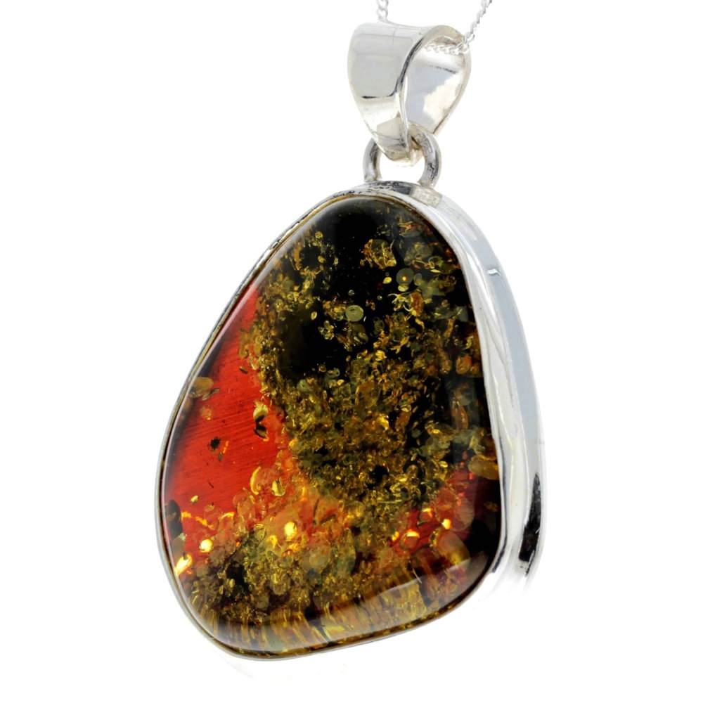 925 Sterling Silver & Genuine Green Baltic Amber Exlusive Unique Pendant - PD2230