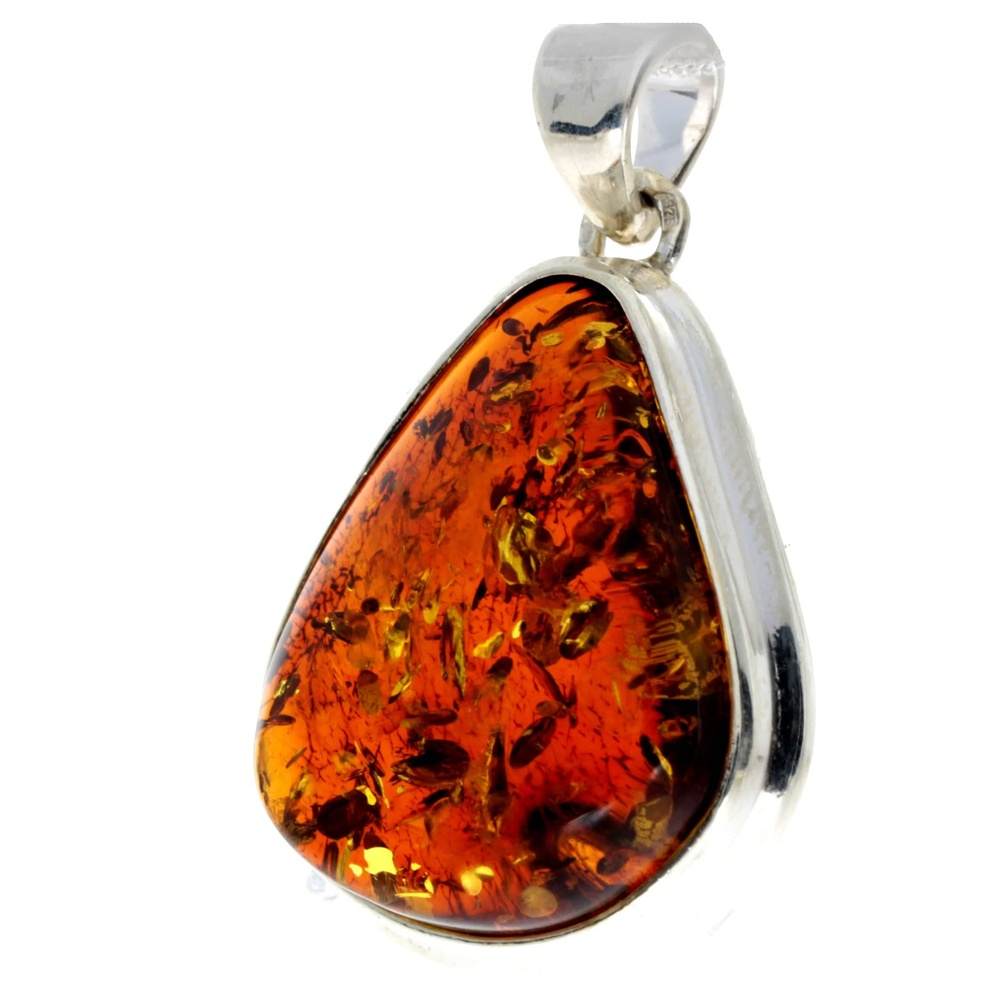 925 Sterling Silver & Genuine Cognac Baltic Amber Exlusive Unique Pendant - PD2235