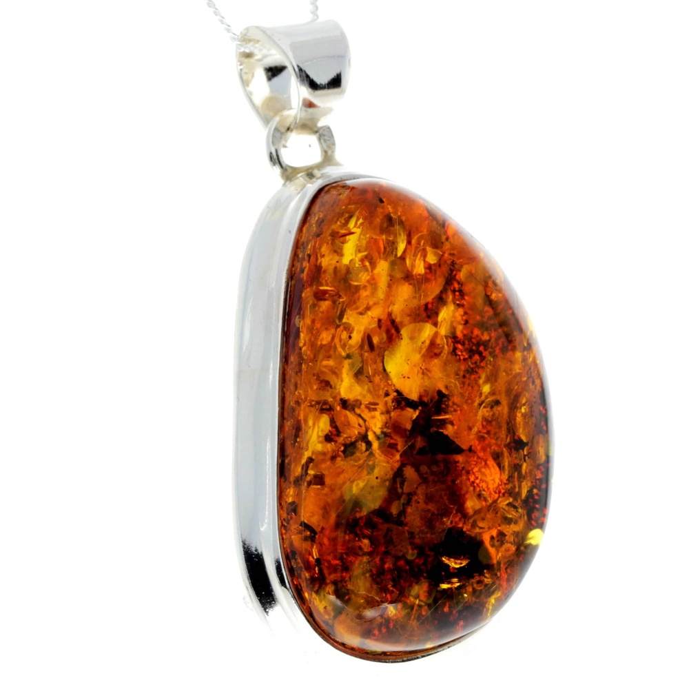 925 Sterling Silver & Genuine Cognac Baltic Amber Exlusive Unique Pendant - PD2236