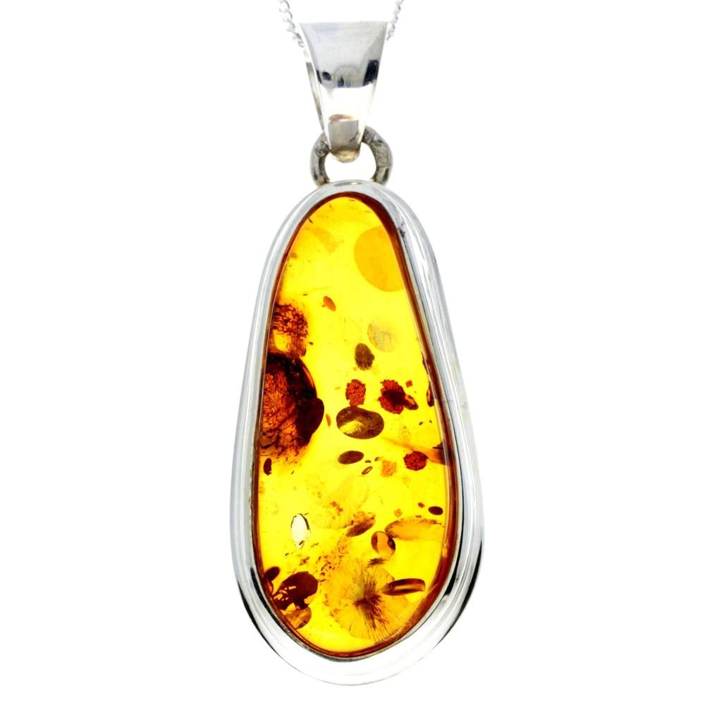 925 Sterling Silver & Genuine Cognac Baltic Amber Exlusive Unique Pendant - PD2241