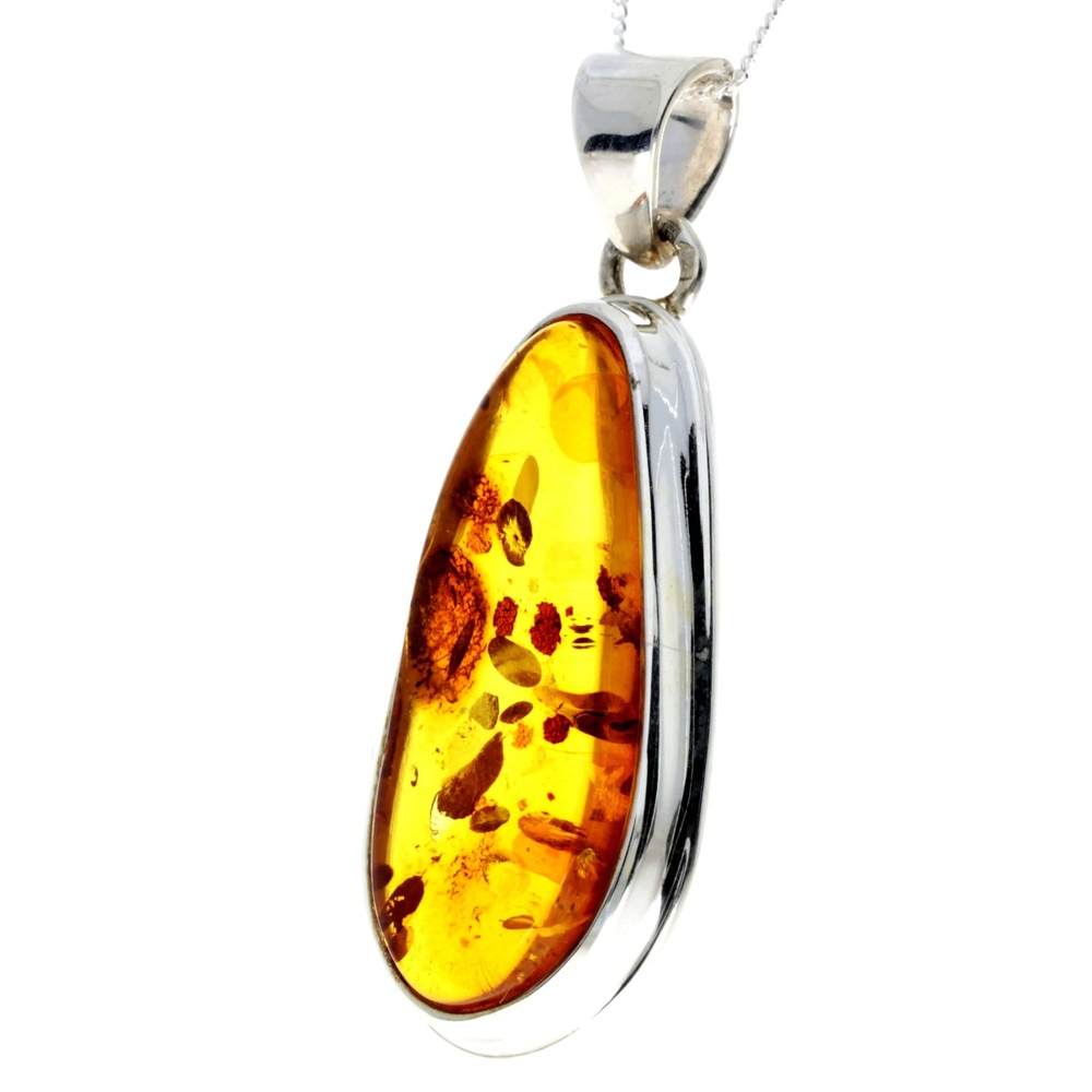 925 Sterling Silver & Genuine Cognac Baltic Amber Exlusive Unique Pendant - PD2241