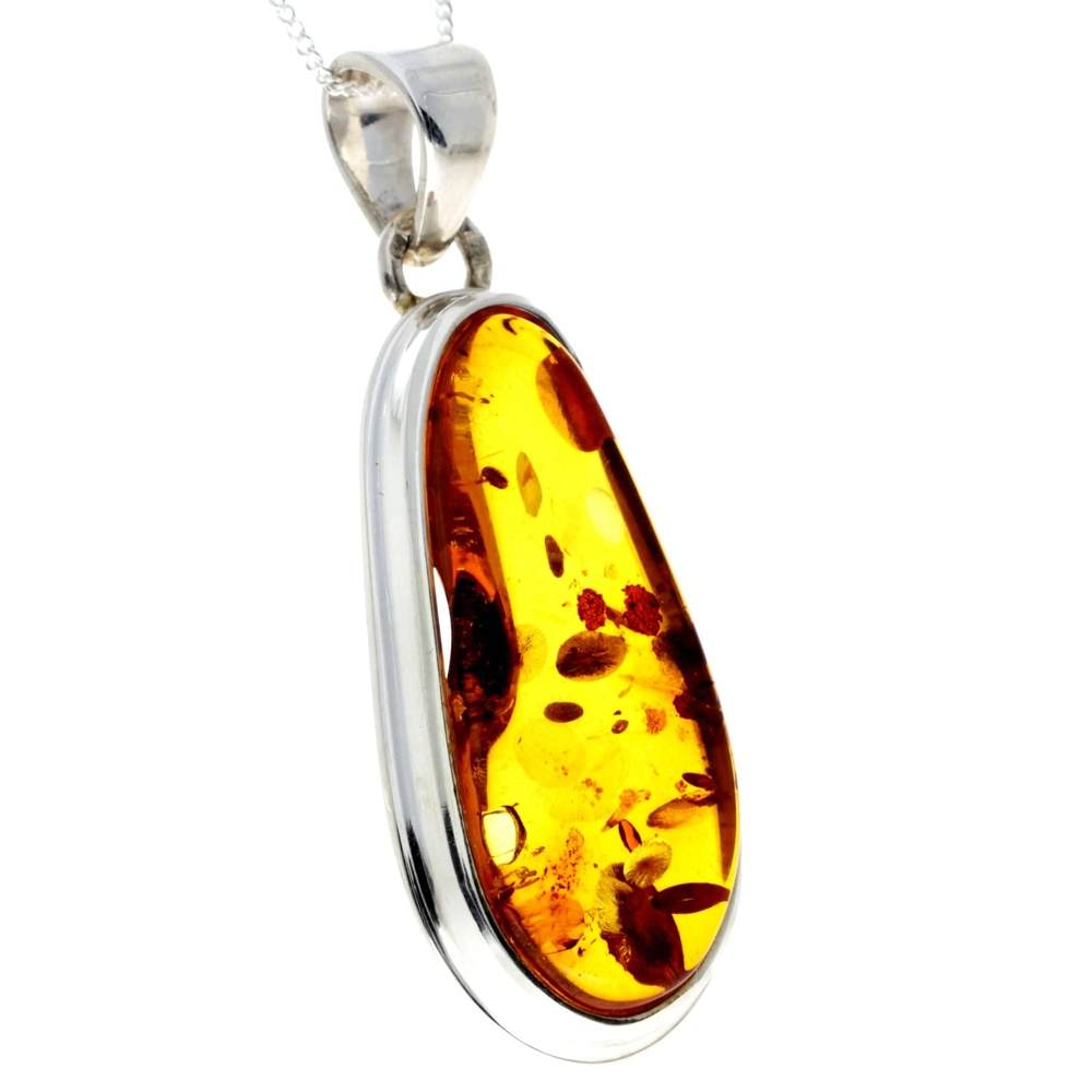 925 Sterling Silver & Genuine Cognac Baltic Amber Exlusive Unique Pendant - PD2241