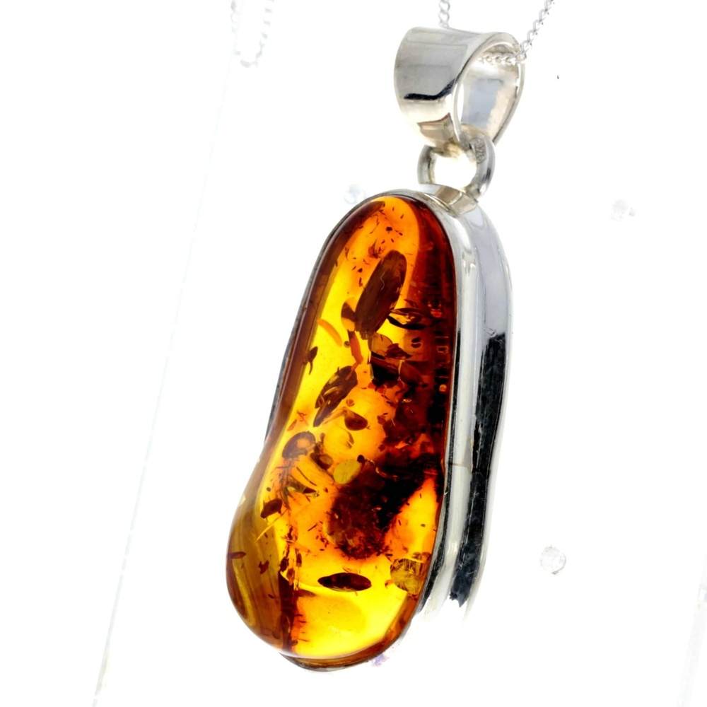 925 Sterling Silver & Genuine Cognac Baltic Amber Exlusive Unique Pendant - PD2243