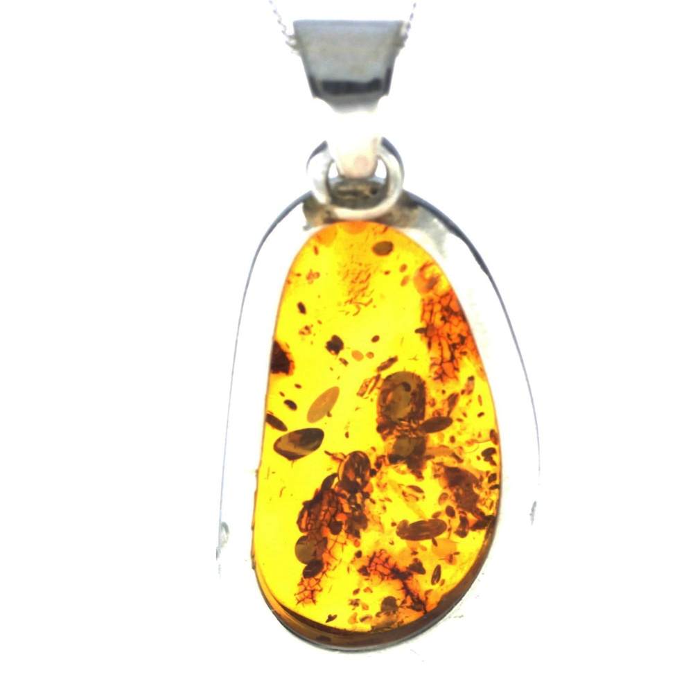 925 Sterling Silver & Genuine Cognac Baltic Amber Exlusive Unique Pendant - PD2245