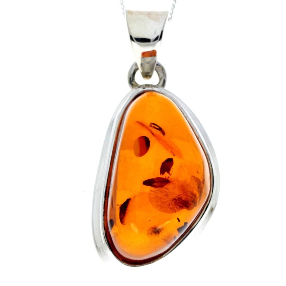 925 Sterling Silver & Genuine Cognac Baltic Amber Exlusive Unique Pendant - PD2248