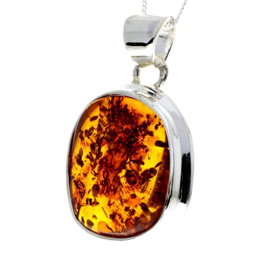 925 Sterling Silver & Genuine Cognac Baltic Amber Exlusive Unique Pendant - PD2250