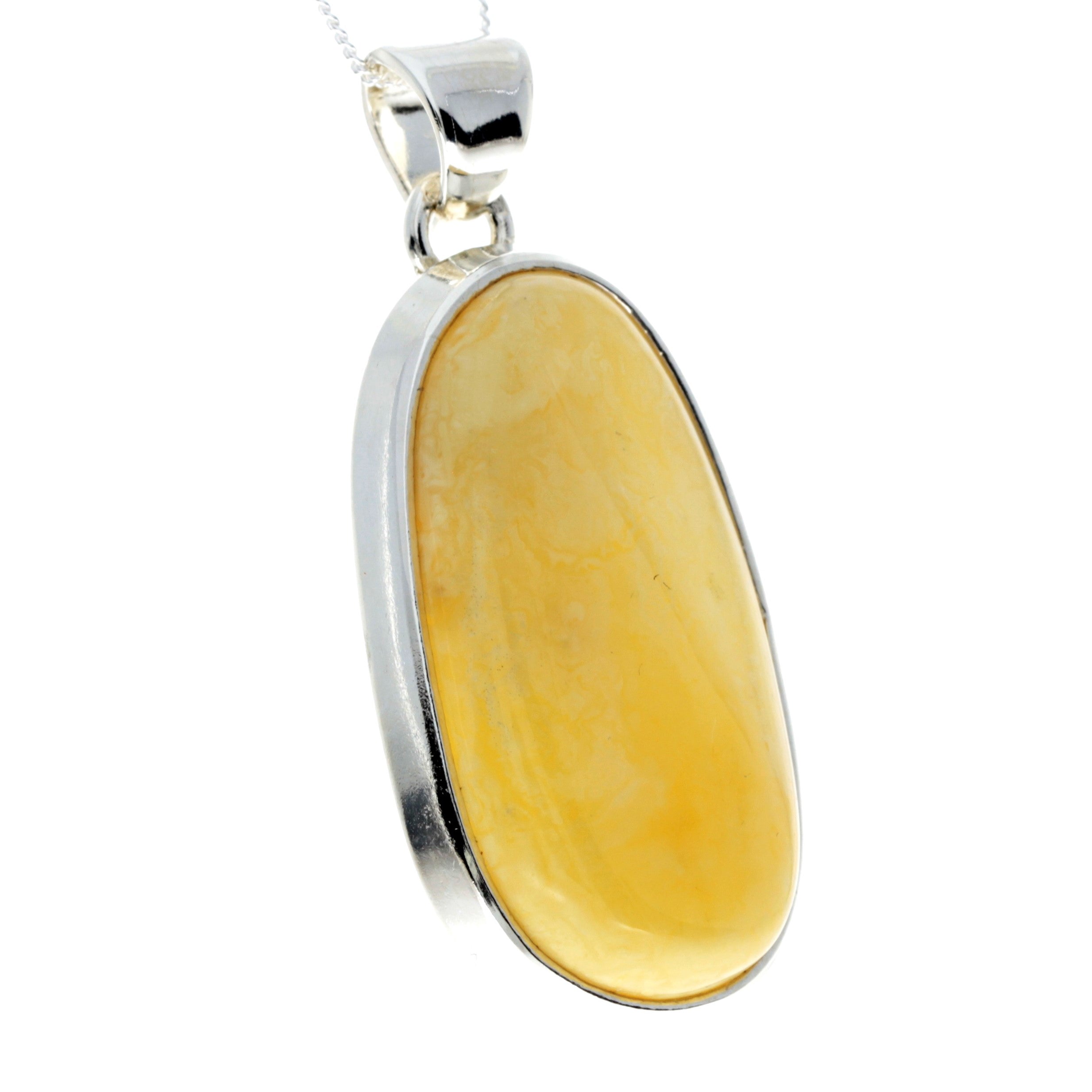 925 Sterling Silver & Genuine Lemon Baltic Amber Exlusive Unique Pendant - PD2251