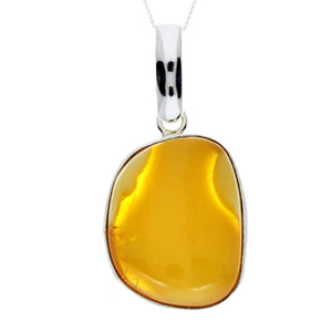 925 Sterling Silver & Genuine Lemon Baltic Amber Exlusive Unique Pendant - PD2253