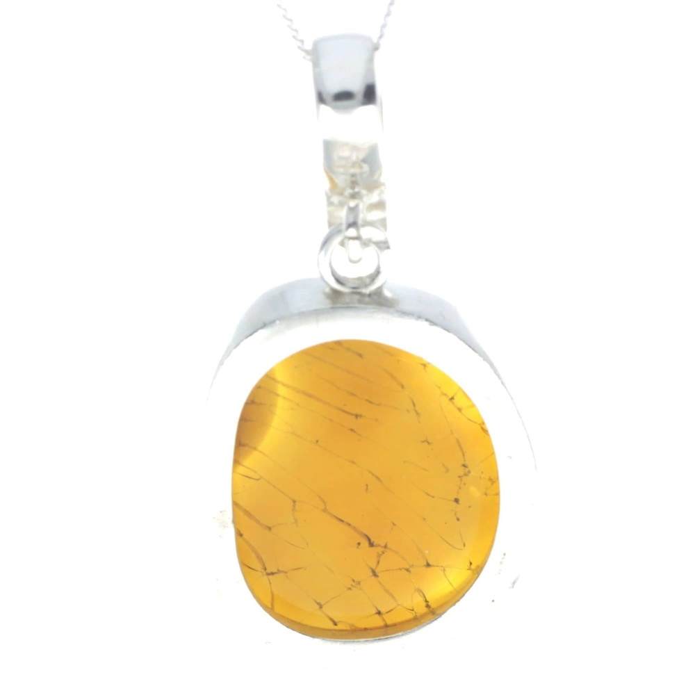 925 Sterling Silver & Genuine Lemon Baltic Amber Exlusive Unique Pendant - PD2253