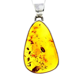 925 Sterling Silver & Genuine Cognac Baltic Amber Exlusive Unique Pendant - PD2257