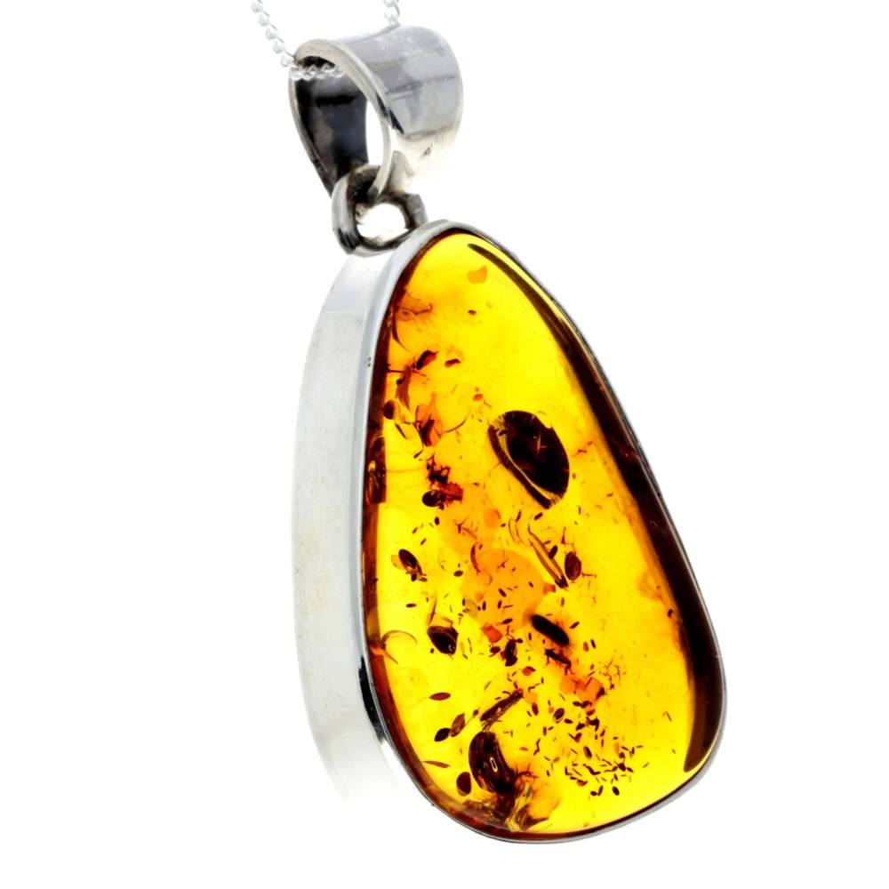 925 Sterling Silver & Genuine Cognac Baltic Amber Exlusive Unique Pendant - PD2257