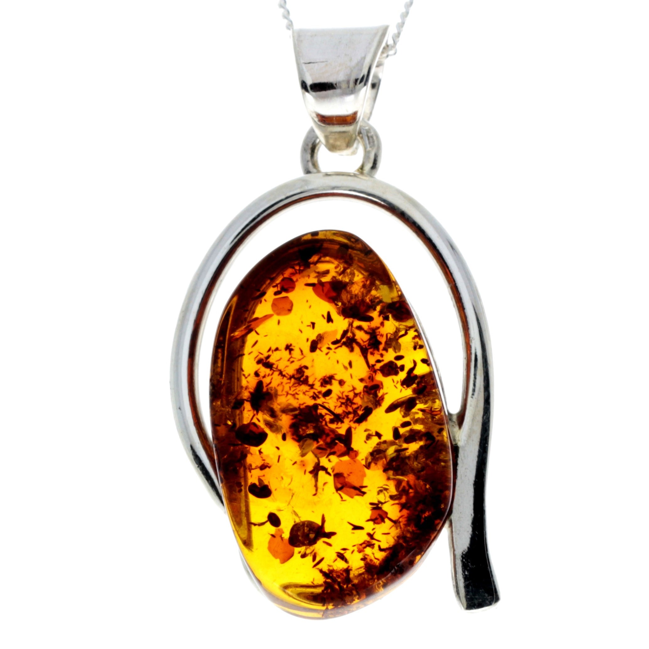 925 Sterling Silver & Genuine Cognac Baltic Amber Exlusive Unique Pendant - PD2271