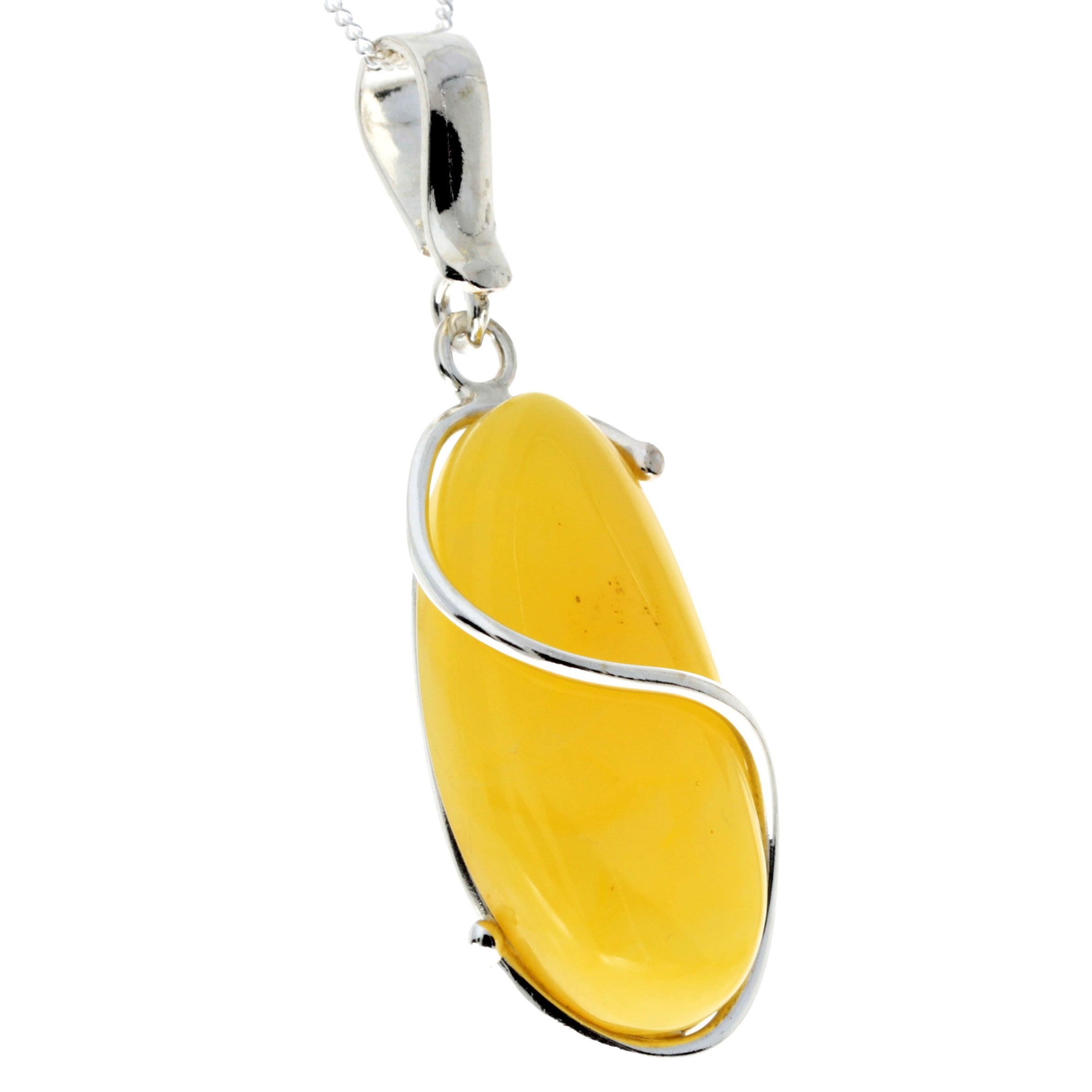 925 Sterling Silver & Genuine Lemon Baltic Amber Exlusive Unique Pendant - PD2278