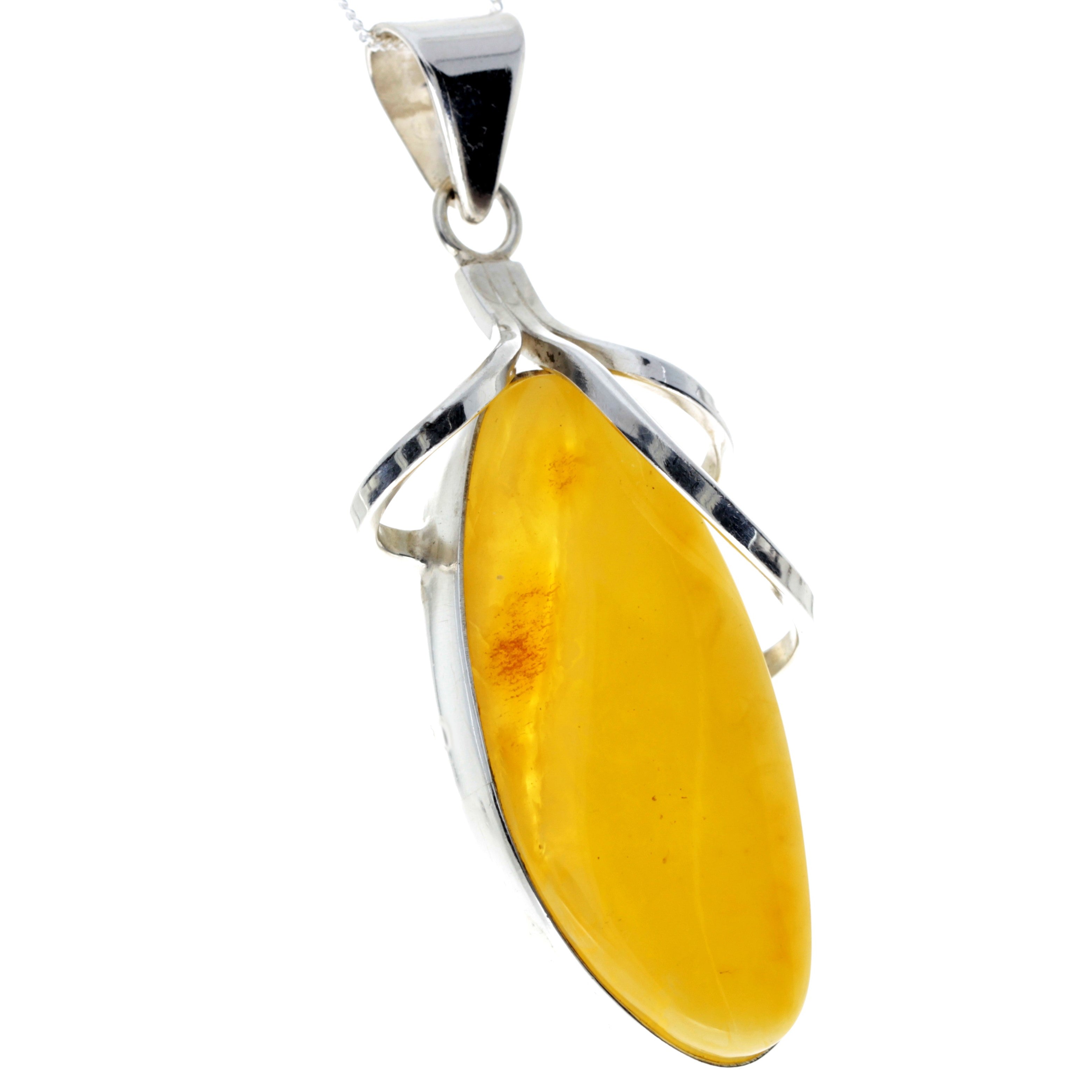 925 Sterling Silver & Genuine Lemon Baltic Amber Exlusive Unique Pendant - PD2300