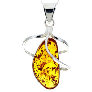 925 Sterling Silver & Genuine Cognac Baltic Amber Exlusive Unique Pendant - PD2310