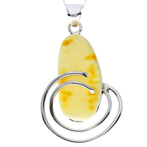 925 Sterling Silver & Genuine Lemon Baltic Amber Exlusive Unique Pendant - PD2316