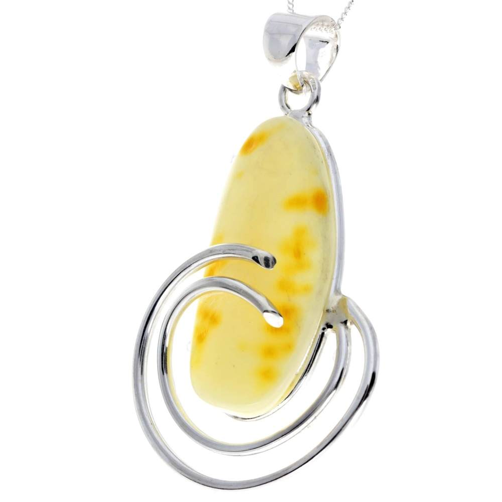 925 Sterling Silver & Genuine Lemon Baltic Amber Exlusive Unique Pendant - PD2316