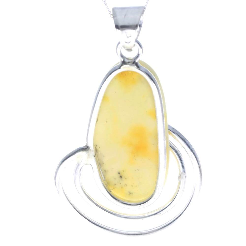 925 Sterling Silver & Genuine Lemon Baltic Amber Exlusive Unique Pendant - PD2316