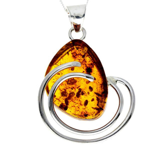 925 Sterling Silver & Genuine Cognac Baltic Amber Exlusive Unique Pendant - PD2319