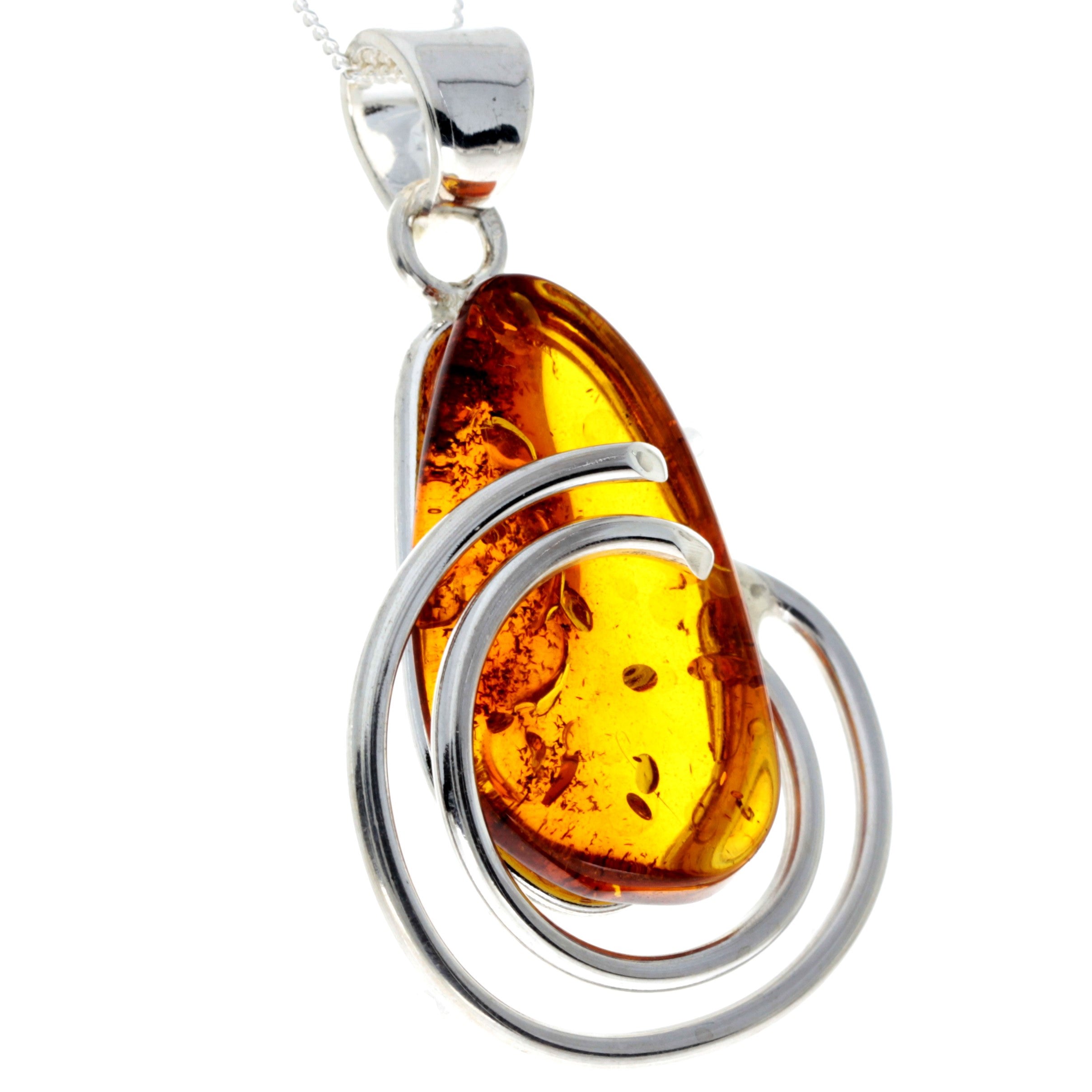 925 Sterling Silver & Genuine Cognac Baltic Amber Exlusive Unique Pendant - PD2320