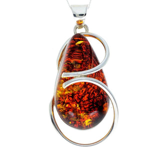 925 Sterling Silver & Genuine Green Baltic Amber Exlusive Unique Pendant - PD2322