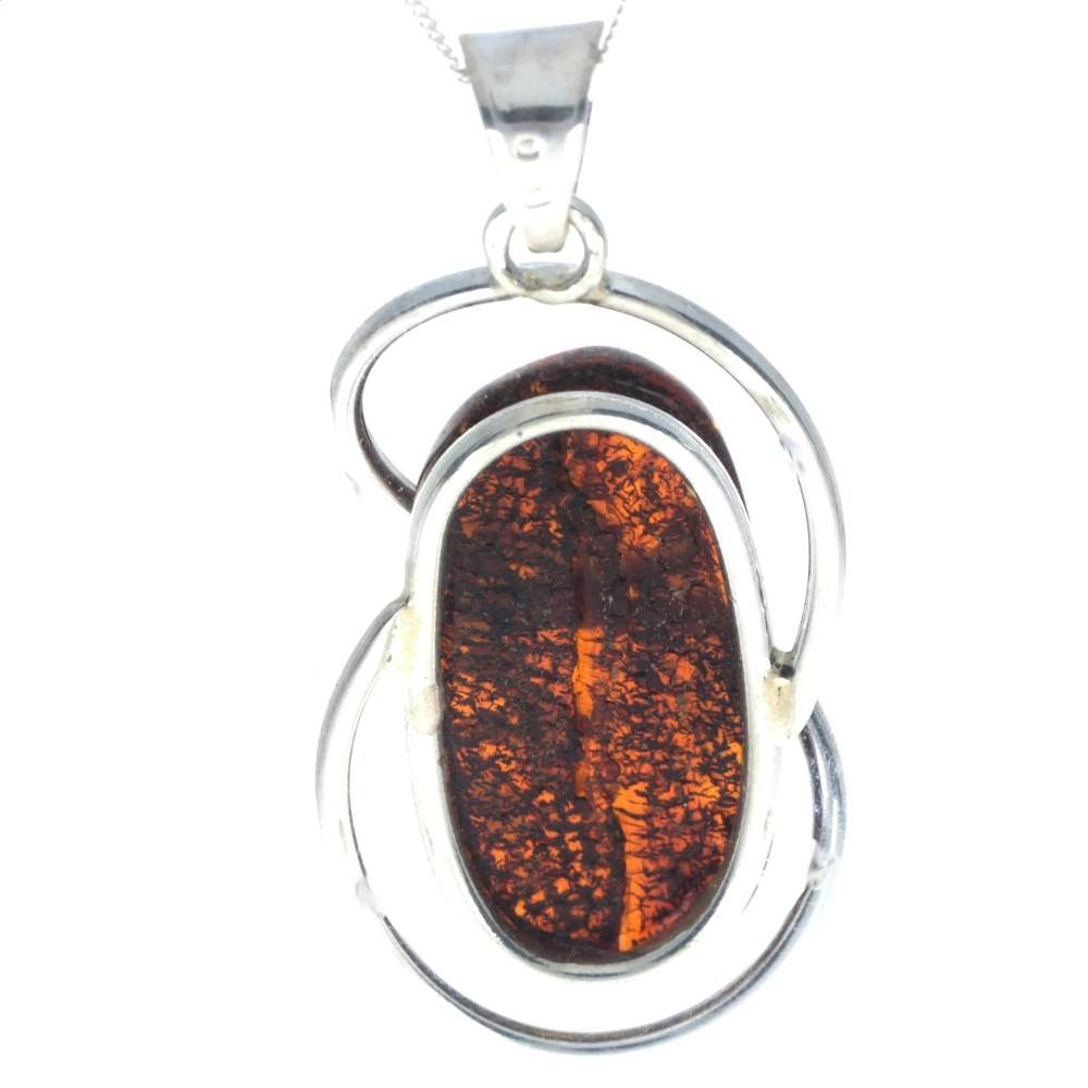 925 Sterling Silver & Genuine Green Baltic Amber Exlusive Unique Pendant - PD2323