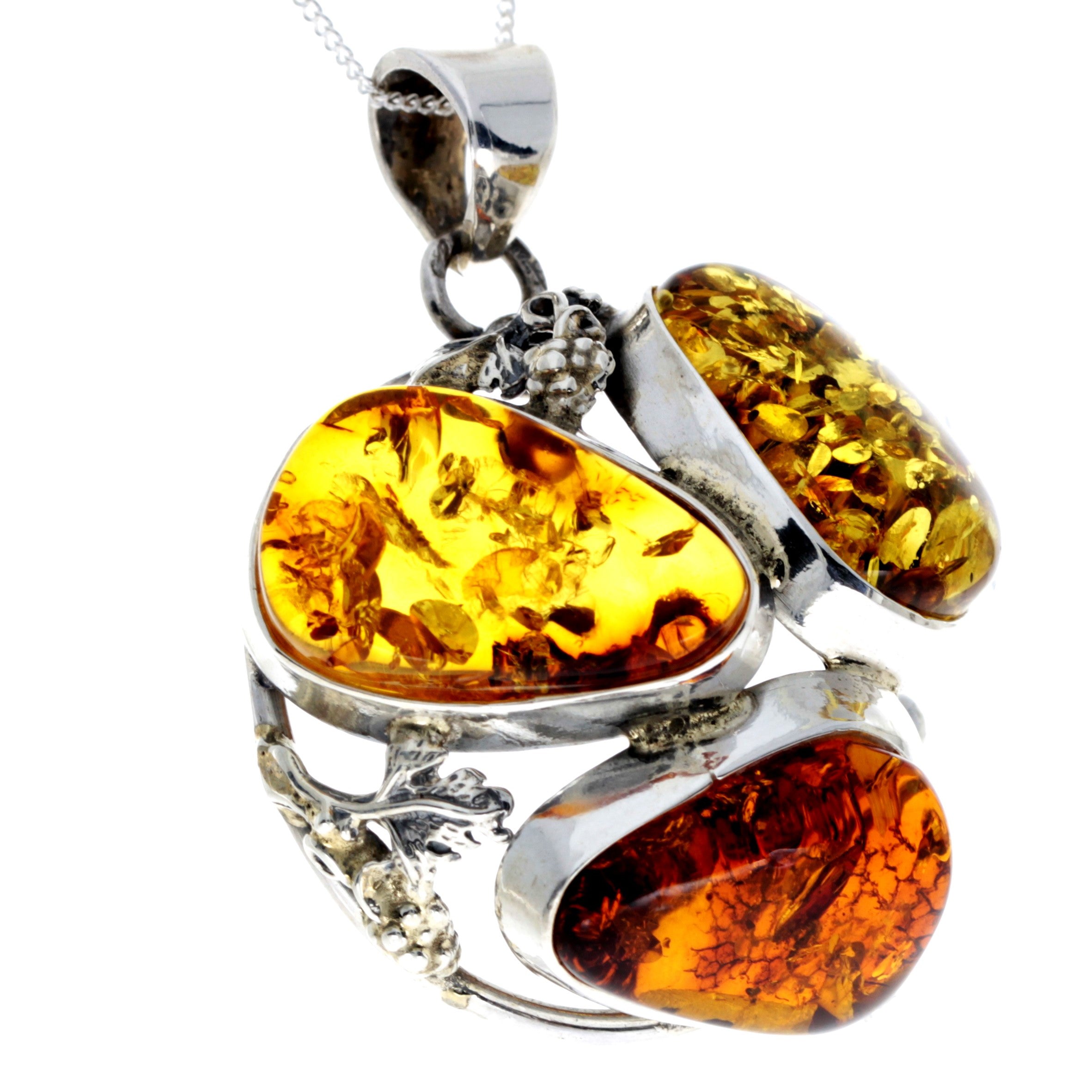 925 Sterling Silver & Genuine Mix Baltic Amber Exlusive Unique Pendant - PD2326