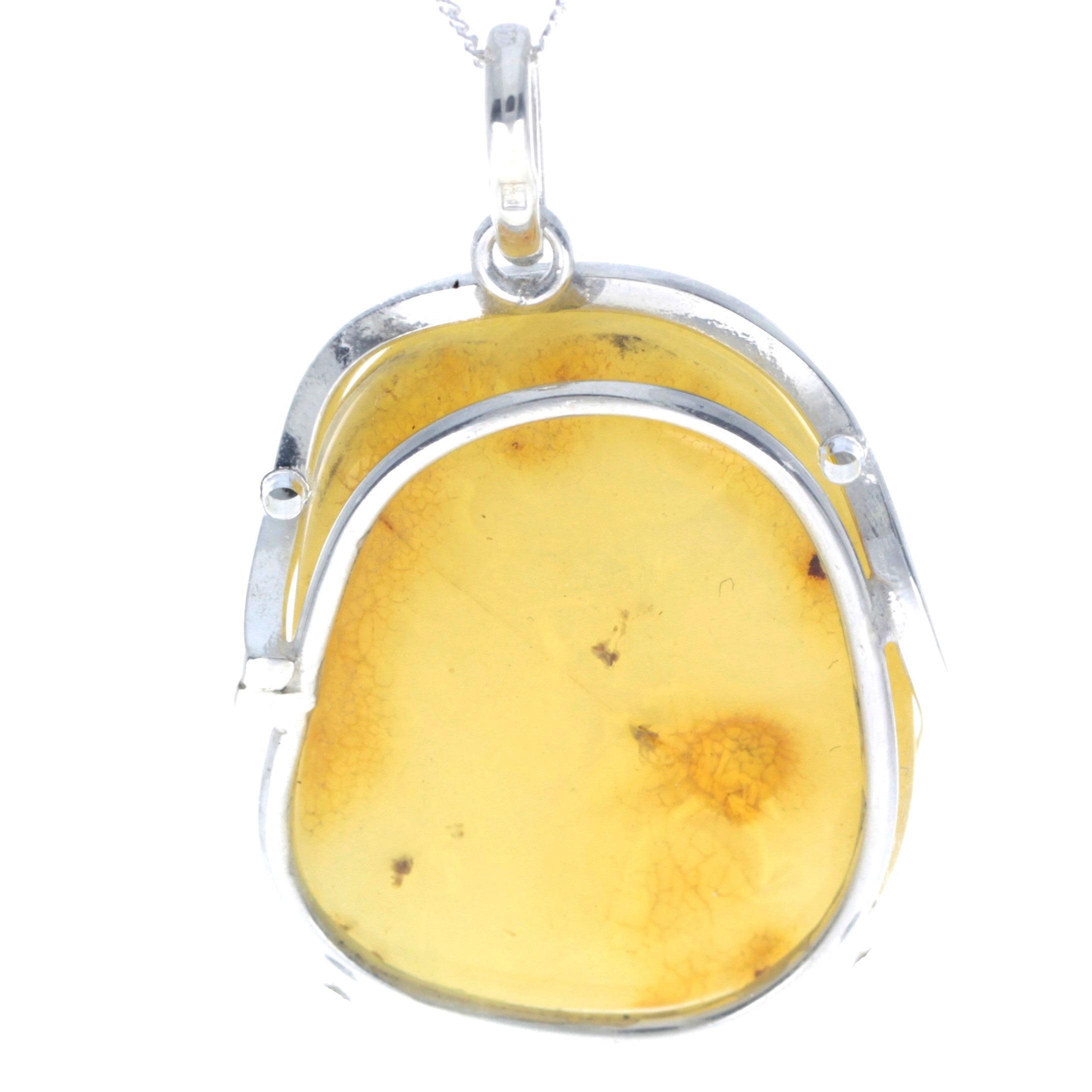 925 Sterling Silver & Genuine Lemon Baltic Amber Exlusive Unique Pendant - PD2328