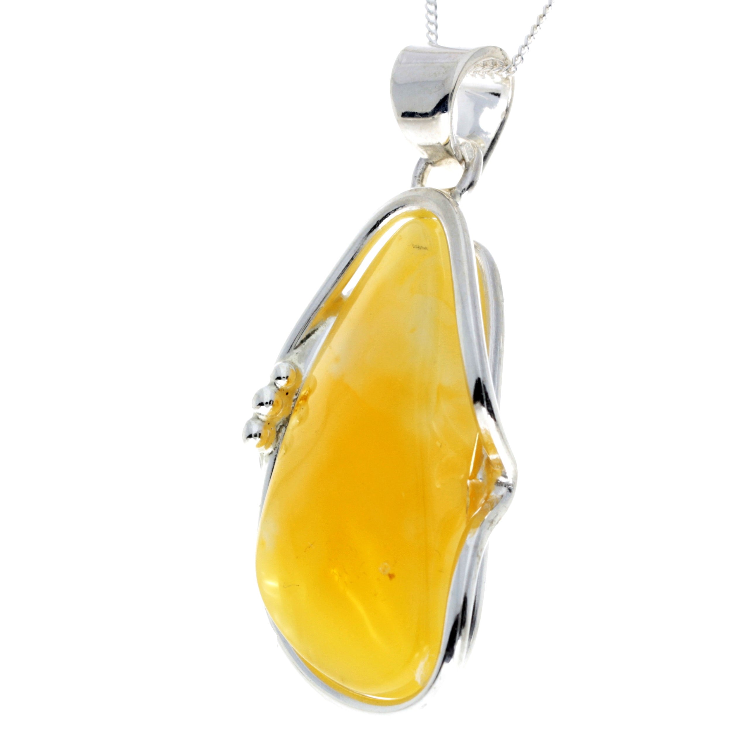 925 Sterling Silver & Genuine Lemon Baltic Amber Exlusive Unique Pendant - PD2329