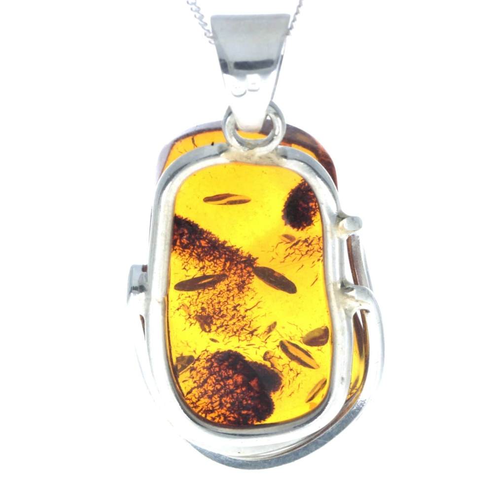 925 Sterling Silver & Genuine Cognac Baltic Amber Exlusive Unique Pendant - PD2343