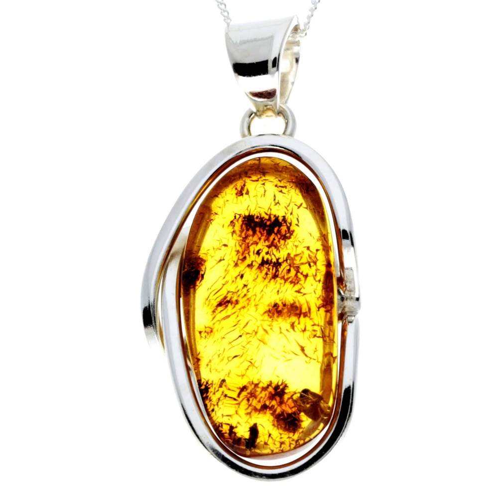 925 Sterling Silver & Genuine Cognac Baltic Amber Exlusive Unique Pendant - PD2352