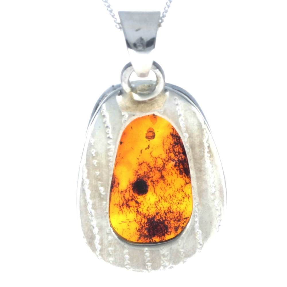 925 Sterling Silver & Genuine Cognac Baltic Amber Exlusive Unique Pendant - PD2355