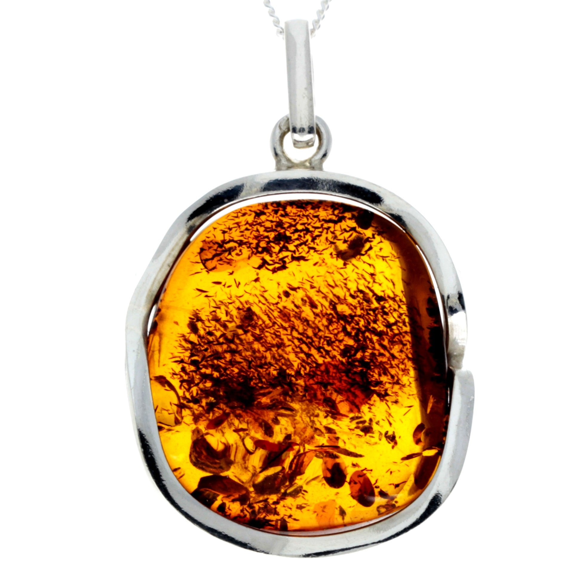 925 Sterling Silver & Genuine Cognac Baltic Amber Exlusive Unique Pendant - PD2357
