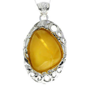 925 Sterling Silver & Genuine Lemon Baltic Amber Exlusive Unique Pendant - PD2364